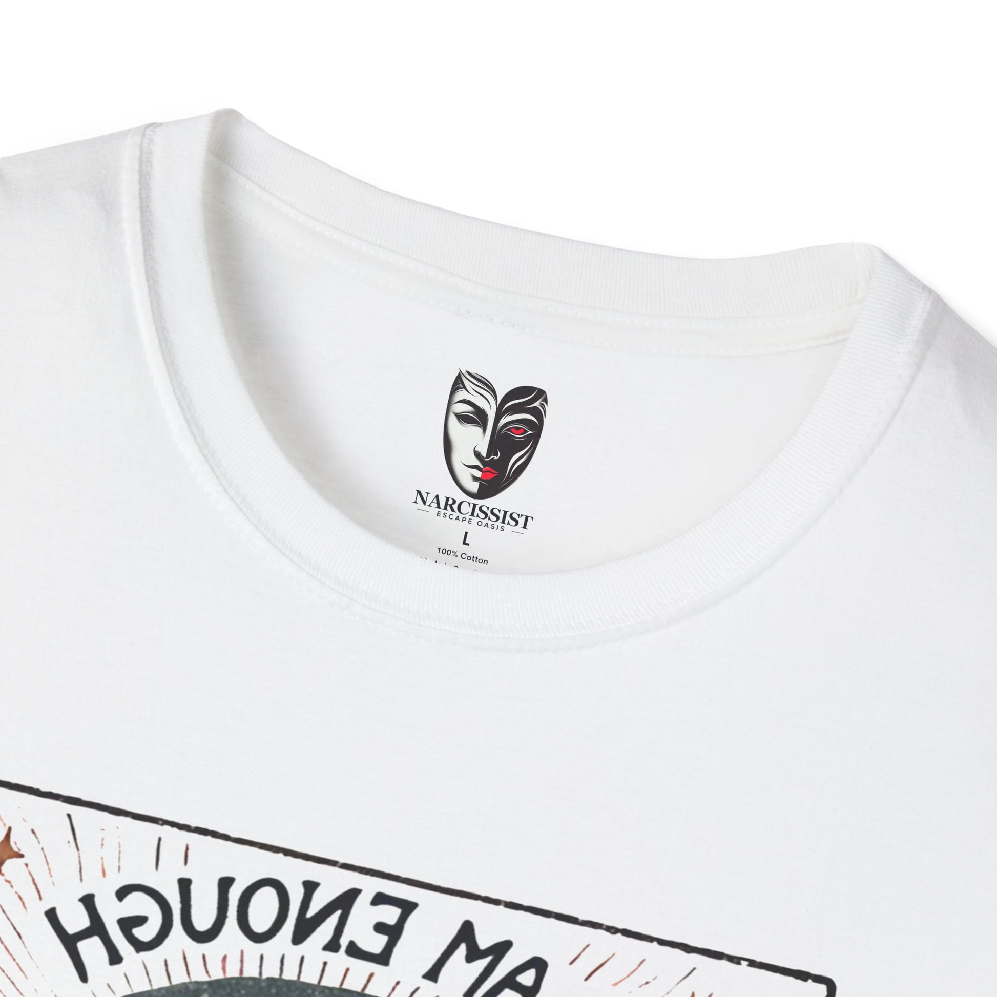 I Am Enough graphic tee detail.