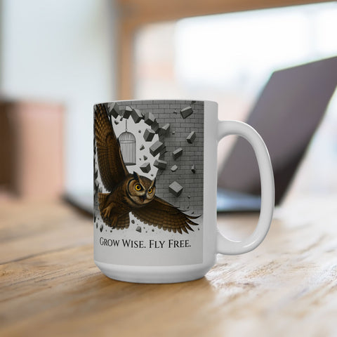 Grow Wise Fly Free Owl Mug | Inspirational Healing Coffee Cup | Wisdom & Self Growth Gift | Spiritual Self Care Mug | Mindfulness Mug