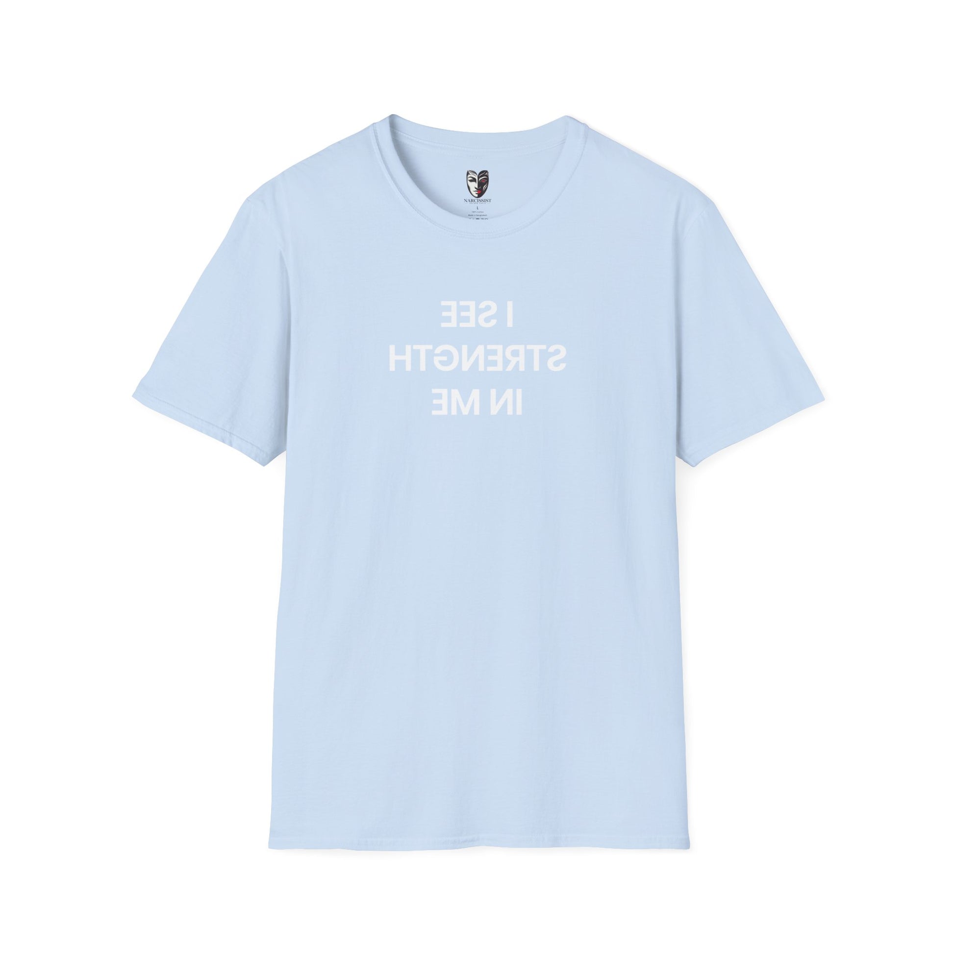 Reversed text motivational self-belief shirt.