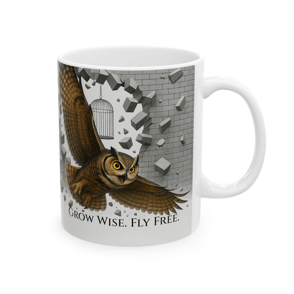 Grow Wise Fly Free Owl Mug | Inspirational Healing Coffee Cup | Wisdom & Self Growth Gift | Spiritual Self Care Mug | Mindfulness Mug
