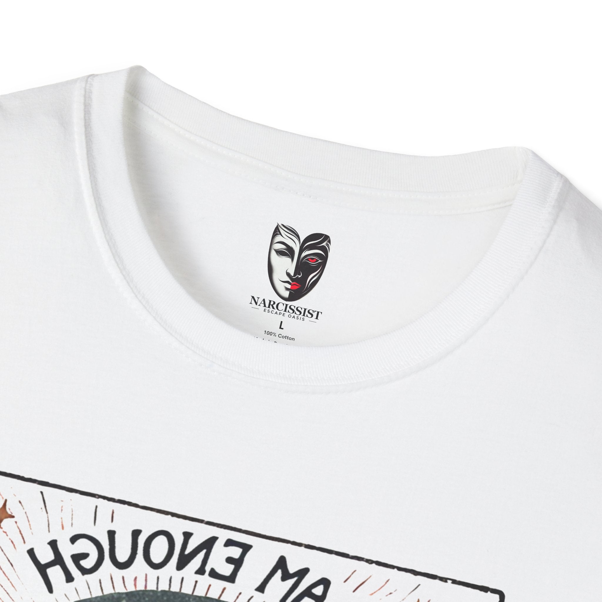 I Am Enough graphic tee detail.