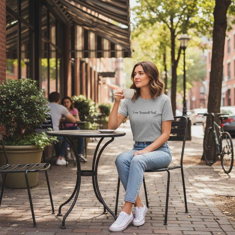 Love Yourself First — Mirror Affirmation Tee (Text Only)