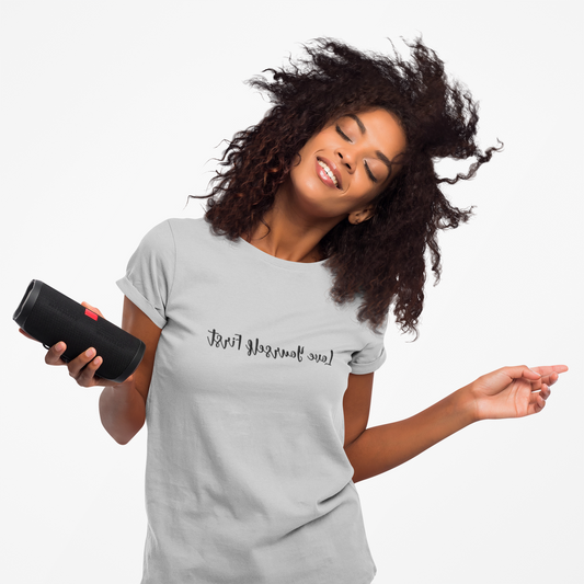 Reversed text self-love affirmation tee.