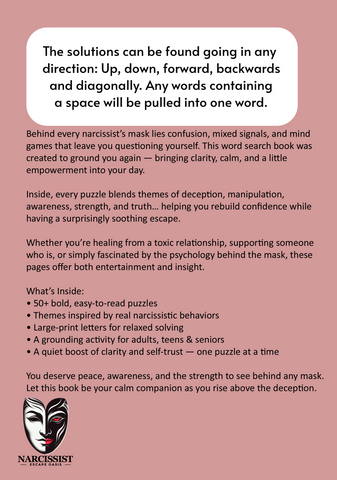 Narcissist Masked Figure Word Search Book | Healing Puzzle Book for Mental Clarity | Trauma Recovery & Self Care Activity | Mindfulness Gift