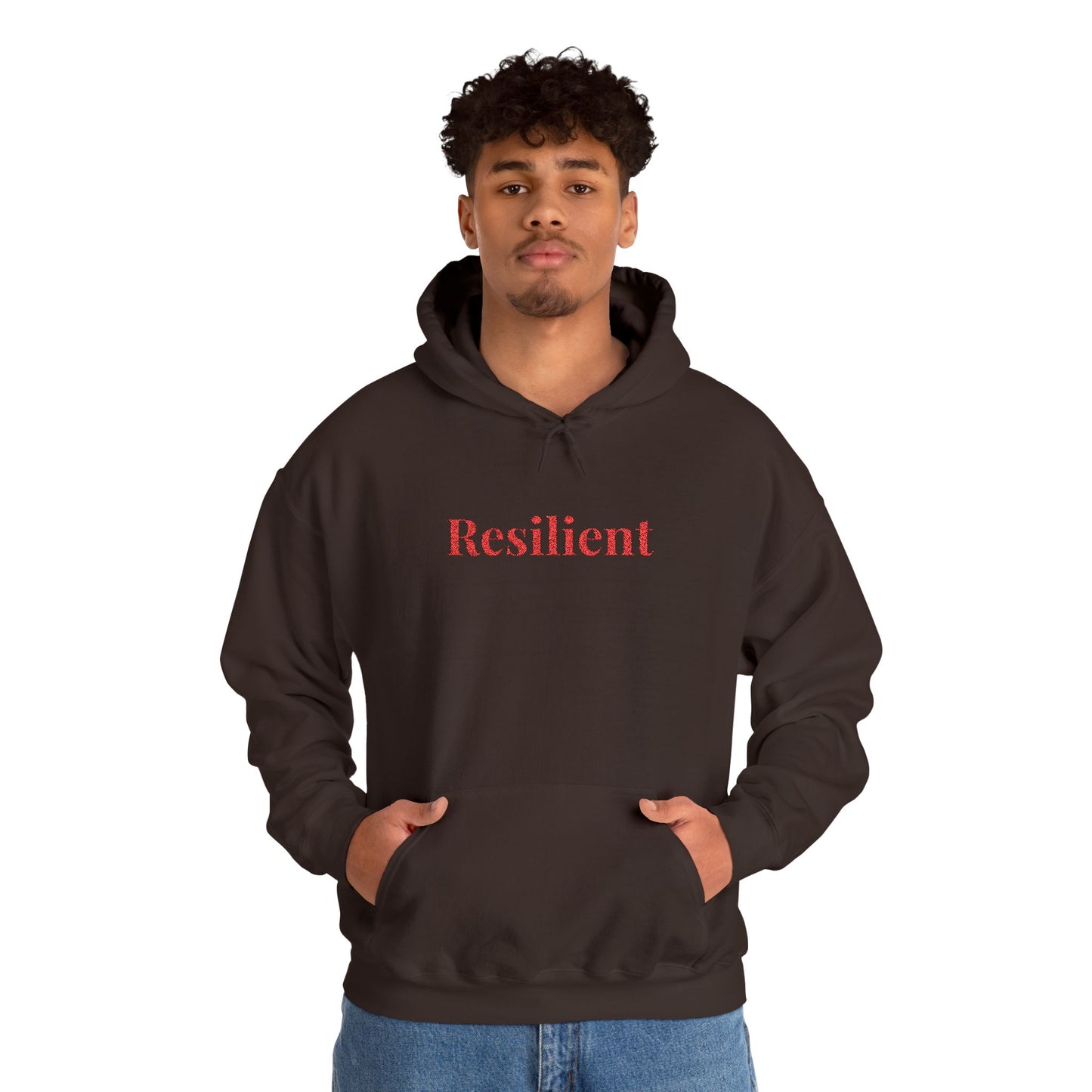 Reversed text resilient hoodie close-up