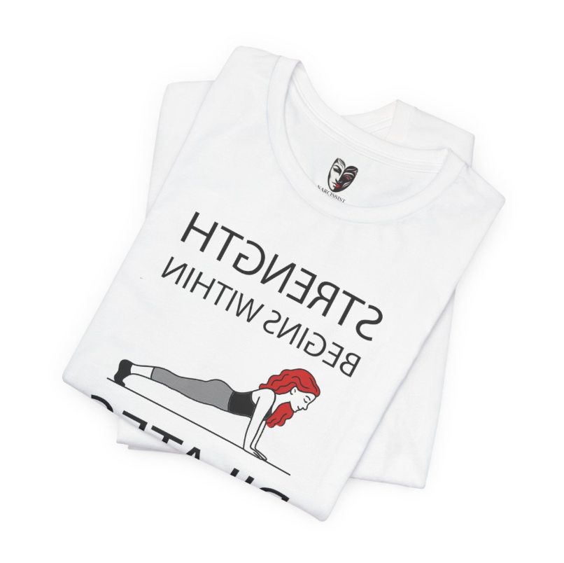 Reversed text Pilates motivation tee.