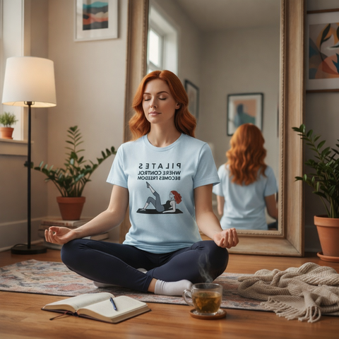 pilates affirmation t shirt where control becomes freedom mirror yoga tee