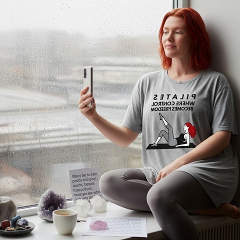 pilates affirmation t shirt where control becomes freedom mirror yoga tee