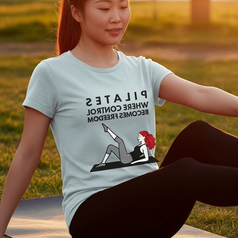 pilates affirmation t shirt where control becomes freedom mirror yoga tee