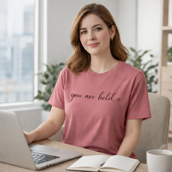 you are held t shirt gentle comfort emotional support graphic